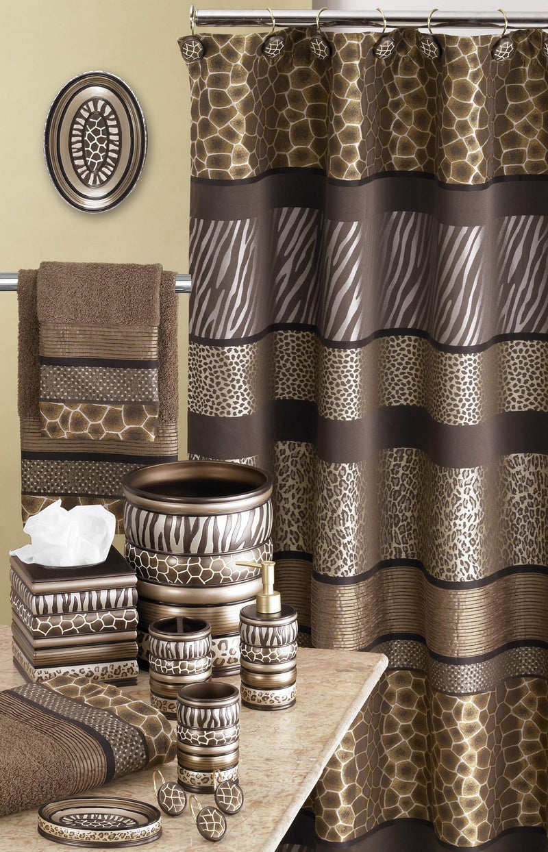 Popular Bath Safari Stripes Modern Bath Accessories Waste Basket Modern Classic Contemporary Decorative Beautiful Designs Bathroom Decor Set for Home Luxury Bathroom, Chocolate - Image 5